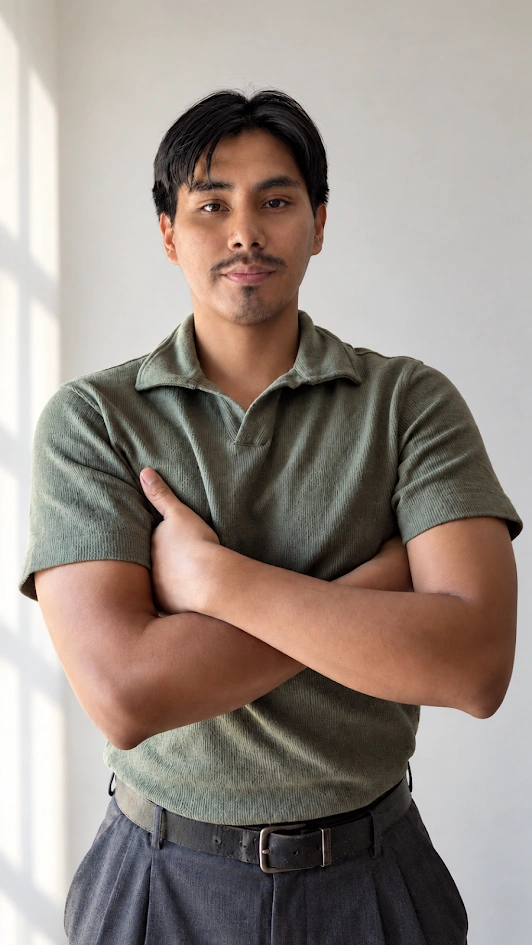Luis Morón con polo verde y brazos cruzados